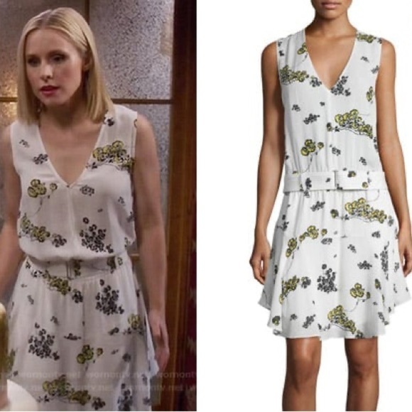 A.L.C. Hadley Cream Floral Silk Sleeveless V Neck Belted Dress Size 4 - Picture 3 of 9